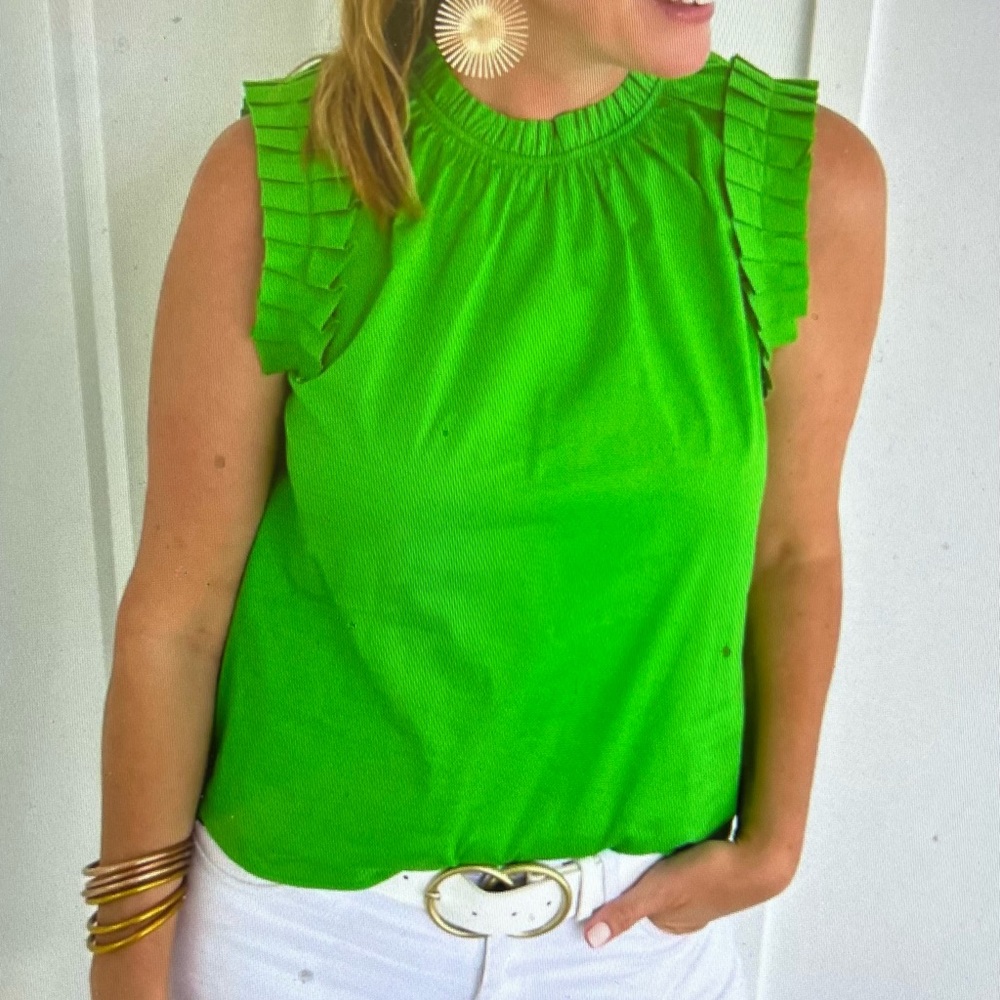 Presley pleat sleeve top green Medium